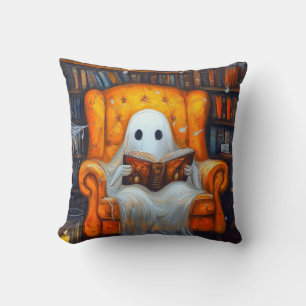 Coussin Le fantôme des livres   Cosy Halloween Library Scè