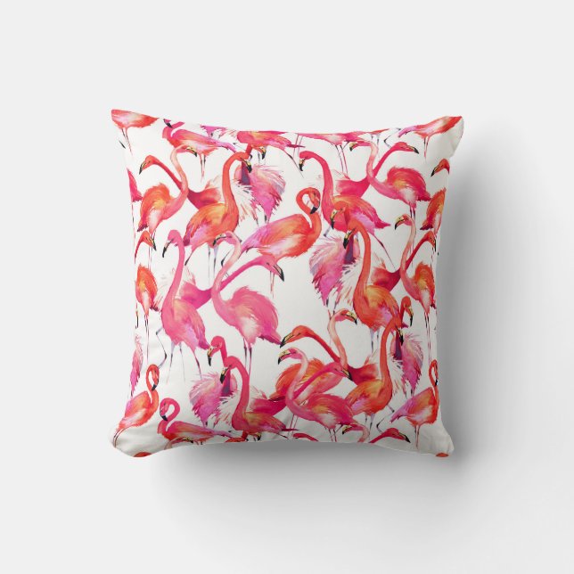 Coussin Le Flamant rose d'aquarelle dans les aquarelles | (Recto)