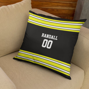 Coussin Le football noir et jaune Jersey personnalisé