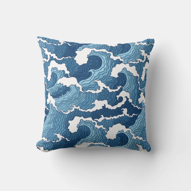 Coussin Le Grand Motif Bleu Vague (Recto)