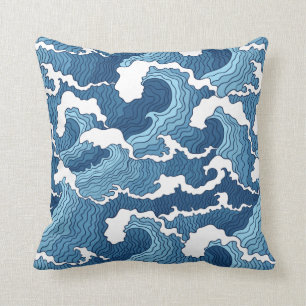 Coussin Le Grand Motif Bleu Vague