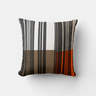 Coussin Le gris blanc orange vintage barre le motif d'art