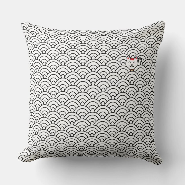 Coussin Le Japonais Maneki Neko et Seigaiha lancent l'orei (Recto)