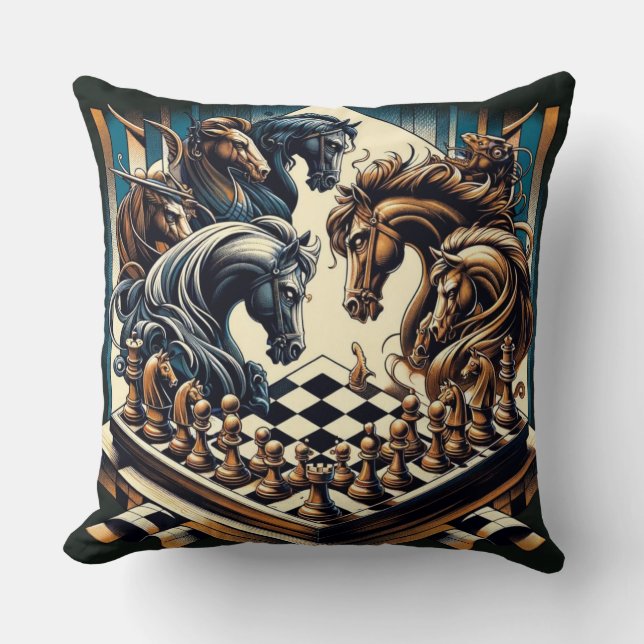 Coussin Le jeu des chevaliers - les échecs rencontre l'ima (Recto)