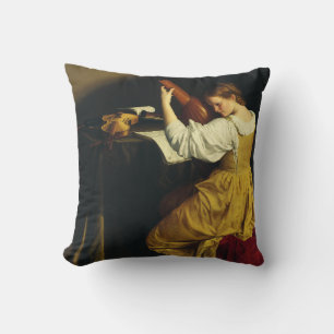Coussin Le Joueur de Luth par Orazio Gentileschi Art