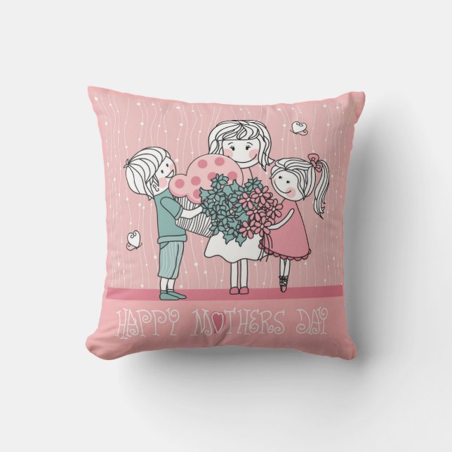 Coussin Le jour et les enfants de mère heureux (Recto)