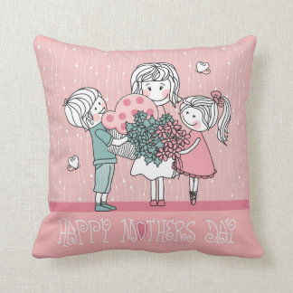 Coussin Le jour et les enfants de mère heureux
