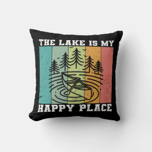 Coussin Le lac est mon Happy Place Distressed Lac Vintage
