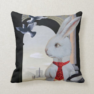 Coussin Le lapin blanc va à Paris - art anthropomorphe