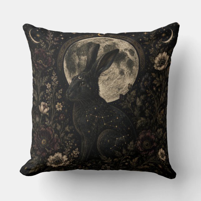 Coussin Le Lièvre Lunaire | Plaid Botanique Céleste Gothiq (Recto)