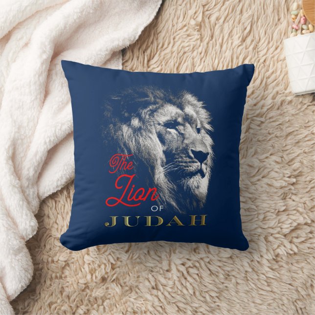 Coussin Le Lion de Juda Marine Blue Red Gold Christian (Couverture)