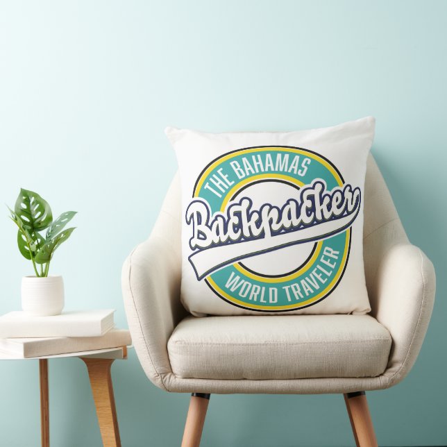 Coussin Le logo rétro de The Bahamas Backpacker World Trav (Chaise)