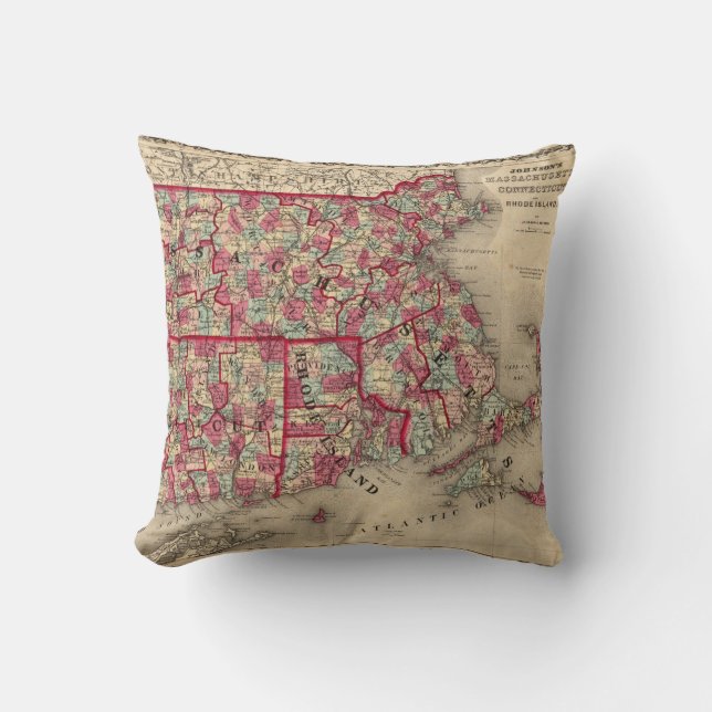 Coussin Le Massachusetts, le Connecticut, et Île de Rhode (Recto)
