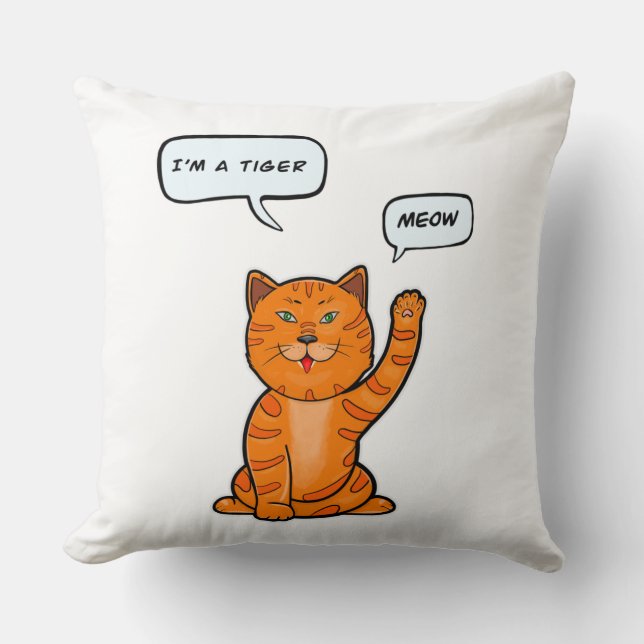 Coussin Le mignon chat orange dit "Meow". T-shirt Tiger 20 (Recto)