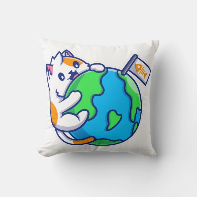 Coussin Le monde à tes pattes mignonne (Recto)