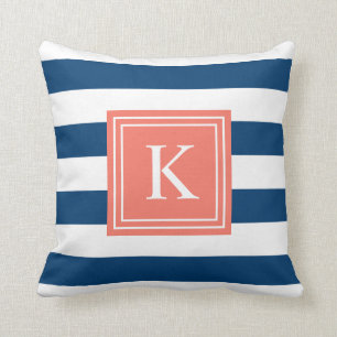 Coussin Le monogramme de corail et de marine a barré le