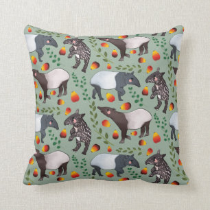 Coussin Le Motif animal du Tapir de Malaisie vert et noir