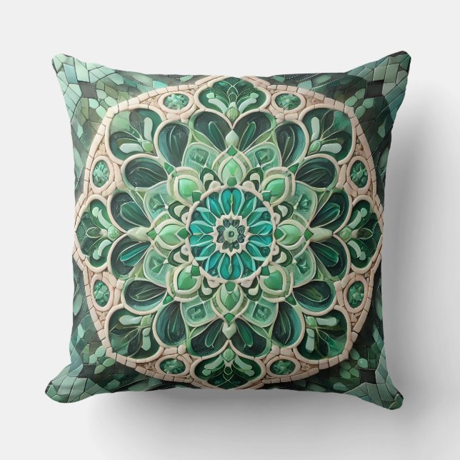 Coussin Le Motif du Mandala vert : Harmonie de la nature (Recto)