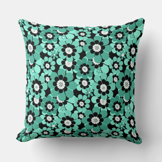 Coussin Le motif vert de pâquerettes rétro est uni (Recto)