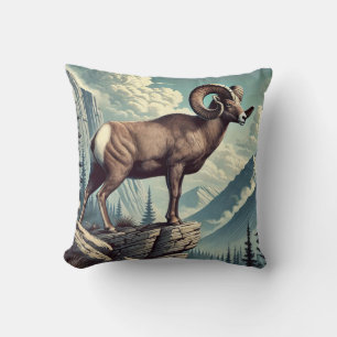 Coussin Le mouton de Bighorn sur un terrain rocheux