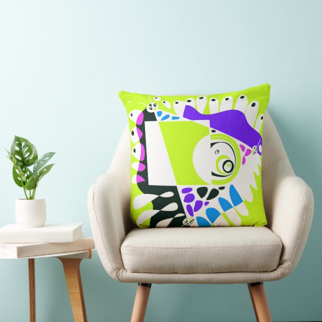 Coussin Le nid d'oiseaux - Vert citron vert blanc (Chaise)