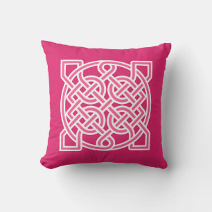 Coussin Le noeud de marin celtique, Fuchsia rose et blanc