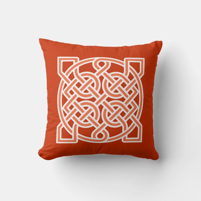 Coussin Le noeud de marin celtique, Mandarin Orange et Bla (Recto)