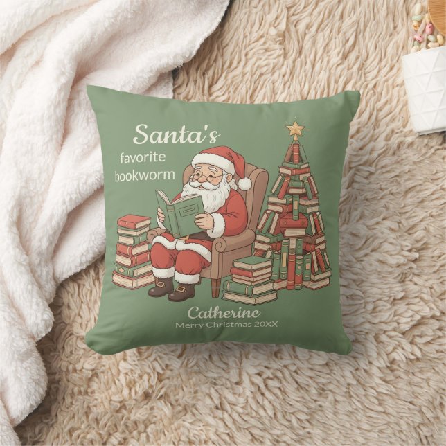 Coussin Le nom et l'année de Noël du ver à livres préféré  (Couverture)