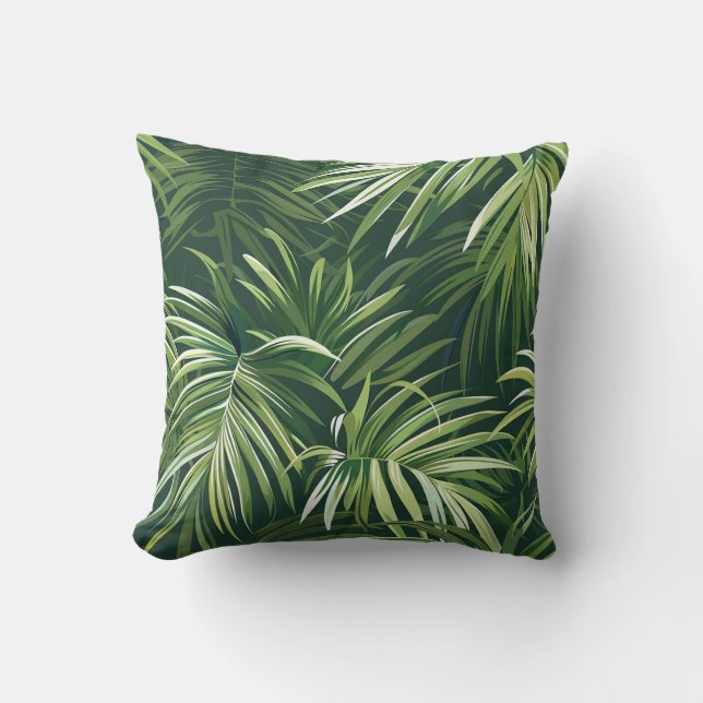 Coussin Le palmier vert de la forêt laisse la flore exotiq (Recto)