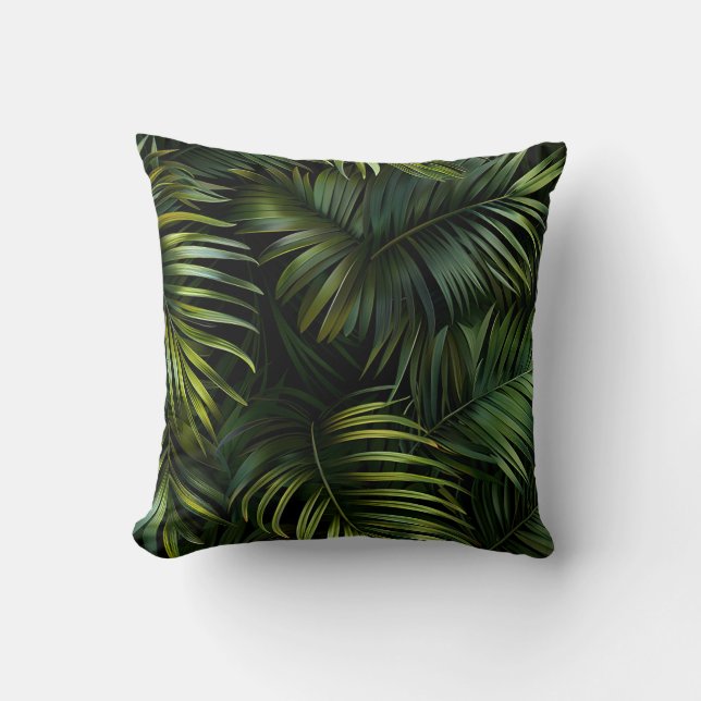 Coussin Le palmier vert de la forêt laisse la flore exotiq (Recto)