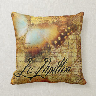 Coussin Le Papillon français Vintage  ambre