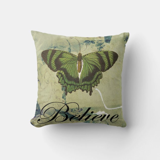 Coussin Le papillon vert croient le carreau (Recto)