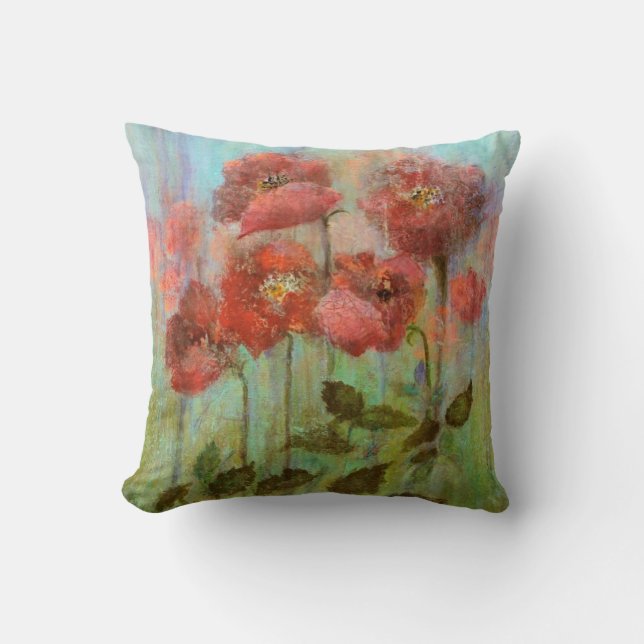 Coussin Le pavot rouge fleurit l'aquarelle (Recto)