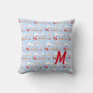 Coussin Le Père Noël arrive à Reindeer Monogramme plus pet