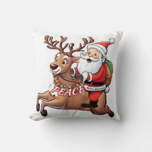 Coussin Le Père Noël avec des cadeaux de paix (Recto)