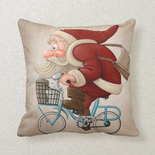 Coussin Le Père Noël fait du vélo