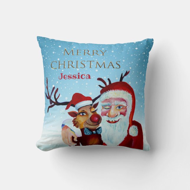 Coussin Le Père Noël Magique Traditionnel Sourire Rudolf (Recto)