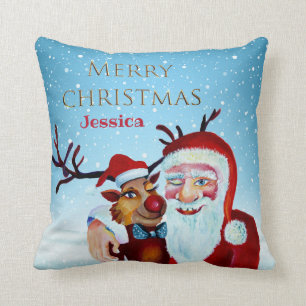 Coussin Le Père Noël Magique Traditionnel Sourire Rudolf