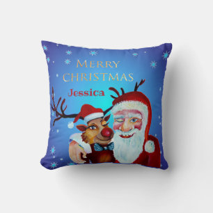 Coussin Le Père Noël Magique Traditionnel Sourire Rudolf
