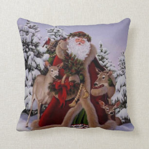 Coussin Le Père Noël Vintage avec les animaux