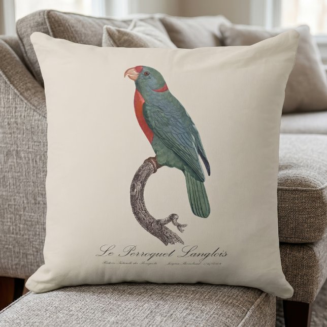Coussin Le Perroquet Langlois (Le Perroquet Langlois by Jacques Barraband. Throw Pillow)