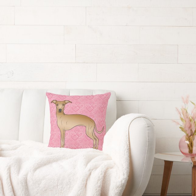 Coussin Le Petit Chien Grison Italien Sur Le Coeur Rose (Canapé)