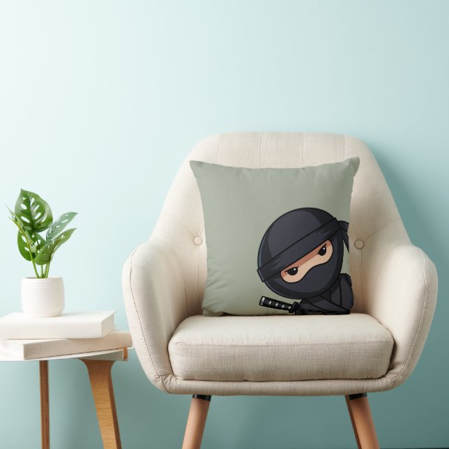 Coussin Le petit guerrier de Ninja sur Sage Green (Chaise)