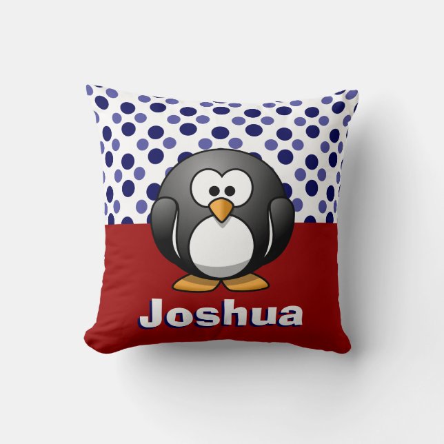 Coussin Le pingouin mignon RW&B avec le pois, ajoutent le (Recto)