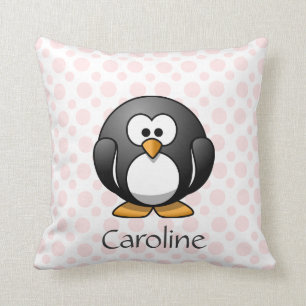 Coussin Le pingouin mignon sur le pois rose, ajoutent le