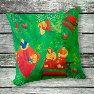Coussin Le pique-nique Peinture acrylique d'art contempora