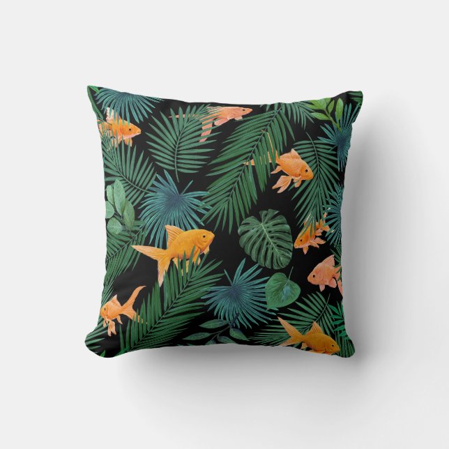 Coussin Le poisson rouge dans la jungle (Recto)