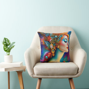 Coussin Le portrait coloré de la sirène IA Art