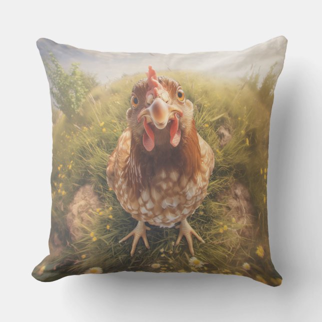 Coussin Le poulet décocté te regarde (Recto)