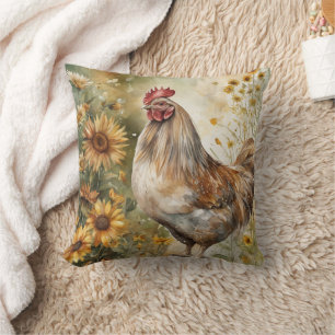 Coussin Le poulet et l'aquarelle des tournesols